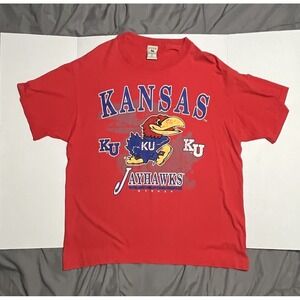 VTG Kansas Jayhawks T Shirt Large Red 90s Galt Sand Made In USA Single Stitch KU